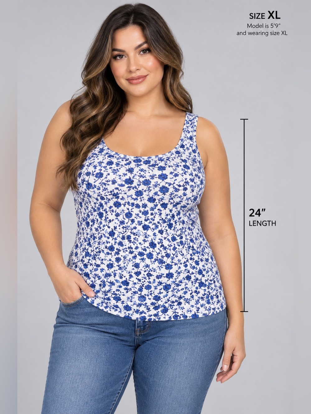 Faded Glory Women's Blue Floral Tank Top - Size XL
